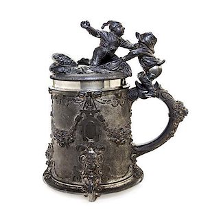 A Bavarian Pewter Allegorical Stein Height 8 inches.