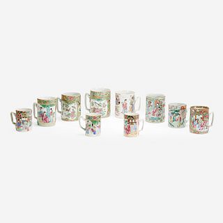 A Collection of Ten Chinese Export Porcelain Famille Rose and Rose Medallion Coffee Cans, 18th/19th century