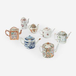 A Collection of Seven Chinese Export Porcelain Teapots, 19th century