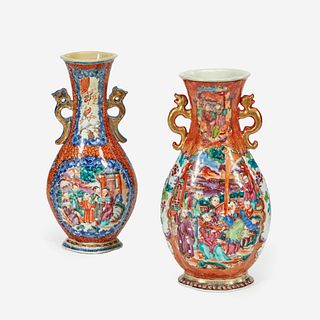 Two Chinese Export Rose Mandarin Vases, 19th century