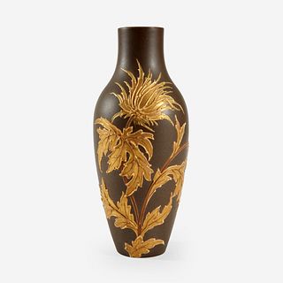 A Wedgwood Parcel-Gilt Black Basalt ‘Peonies’ Vase, Mid-19th century