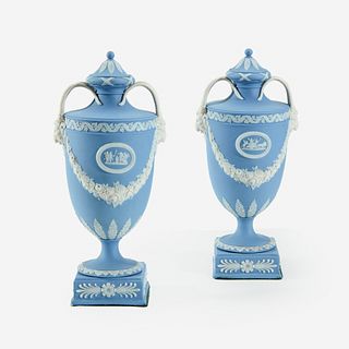 A Pair of Wedgwood Blue Jasper Covered Vases, Late 18th/early 19th century