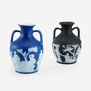 Two Wedgwood Jasper Dipped Portland Vases, 19th century
