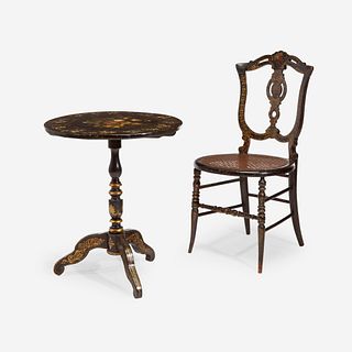 A Victorian Lacquer Flip-Top Table and Side Chair, Second half 19th century