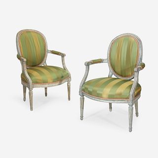 A Pair of Louis XVI White-Painted Fauteuils, 18th century