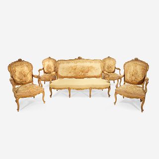 A Louis XV Style Giltwood Salon Suite, Late 19th century