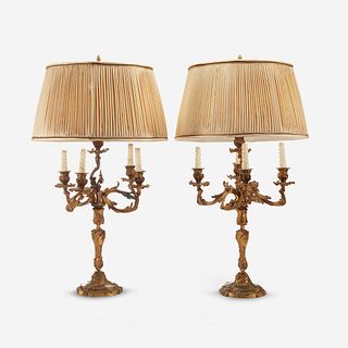 A Pair of Louis XV Style Gilt-Bronze Candelabra, Late 19th century