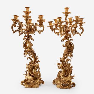 A Fine and Large Pair of Louis XV Style Ormolu Seven-Light Candelabra, Third quarter 19th century