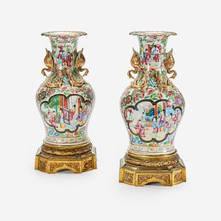 A Pair of Louis XVI Style Gilt-Bronze Mounted Chinese Export Porcelain Famille Rose Vases, Late 19th century
