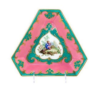 * A Sevres Porcelain Triangular Tray Width 8 inches.