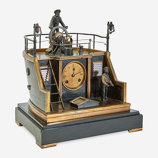 A French Gilt-Bronze and Patinated Metal Automaton Quarter Deck Clock, Guilmet, Paris, late 19th century