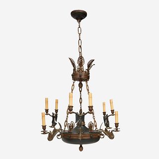 A Charles X Gilt and Patinated Bronze Eight-Light Chandelier, Second quarter 19th century