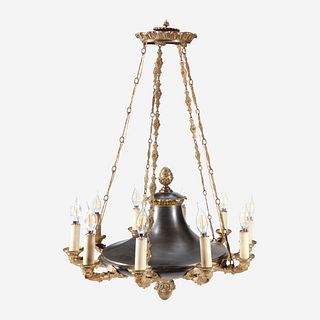 An Empire Gilt and Patinated Bronze Ten-Light Colza Chandelier, 19th century