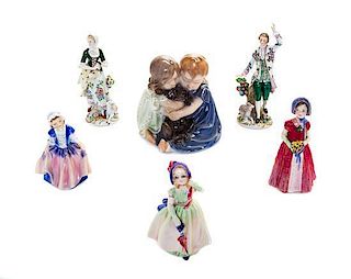 A Collection of Porcelain Figures and Figural Groups Height of tallest 7 1/2 inches.