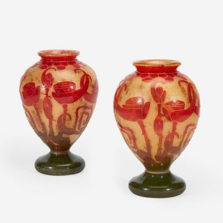 A Pair of Schneider 'Le Verre Français' Cameo Glass Vases, Circa 1920s