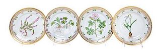 * A Set of Four Royal Copenhagen Flora Danica Jubilee Edition Dessert Plates Diameter 8 5/8 inches.
