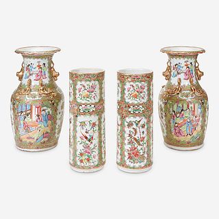Two Pairs of Chinese Export Rose Medallion Porcelain Vases, 19th century