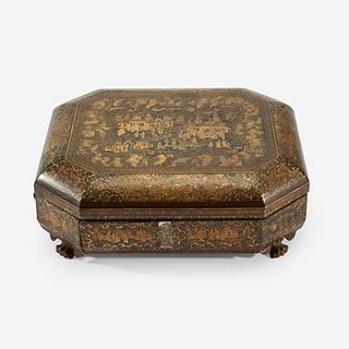 A Chinese Export Gilt Lacquer Games Box, 19th century