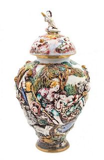 * A Capo di Monte Porcelain Urn Height 22 1/2 inches.