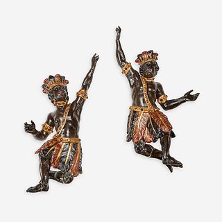 A Pair of Italian Parcel-Gilt, Polychrome-Painted and Ebonized Figures, 18th century