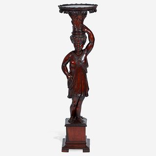 A Baroque Style Carved Mahogany Figural Pedestal, 19th century