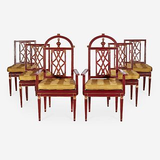 A Set of Four Italian Neoclassical Parcel-Gilt Red-Painted Side Chairs, Circa 1800
