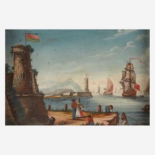 Scandinavian School (19th Century), , Figures at Harbor Entrance; together with Three Companions
