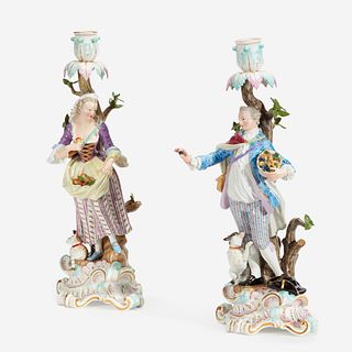 A Pair of Meissen Figural Candlesticks, 1815-1860