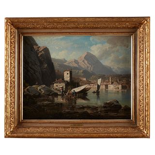 August Seidel (German, 1820-1904), , Lake Scene, Northern Italy