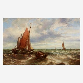 Attributed to Hendrik Willem Mesdag (Dutch, 1831–1915), , Boats at Sea