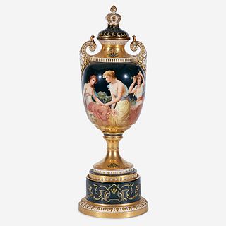 A Royal Vienna Style Hand-Painted and Parcel-Gilt Covered Urn, Late 19th/early 20th century