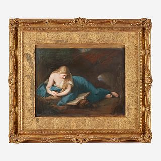 A Large KPM Painted Porcelain Plaque after Pompeo Girolamo Batoni (Italian, 1708-1798), The Penitent Magdalene, early 20th century