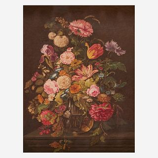 Manner of Gaspar Peeter Verbrüggen The Elder (Flemish, 1635-1681), , Mixed Flowers in an Urn on a Stone Ledge; together with a compa...