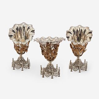 An Ottoman Three-Piece Silver and Silver-Gilt Vase Garniture, Late 19th/early 20th century