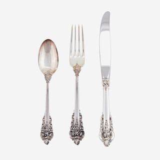 An Extensive Cased Sterling Silver Flatware Service in the 'Grand Baroque' Pattern, Wallace Silversmiths, Inc., Medford, MA, 20th ce...