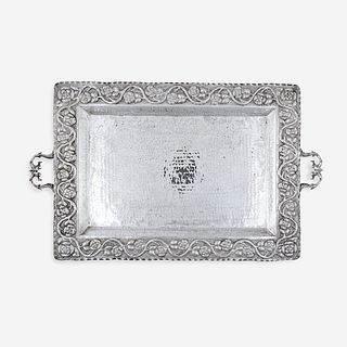 A Large Bolivian Hammered and Repoussé Silver Tray, Early 20th century