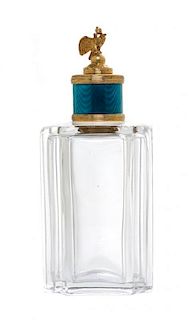 A Russian Silver-Gilt, Guilloche Enamel and Glass Scent Flask, 19th/20th Century, having a stopper with a crowned double-headed
