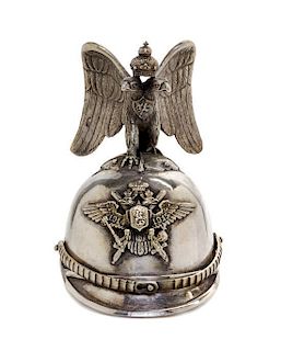 A Russian Silver Diminutive Helmet, Julius Rappoport, St. Petersburg, Early 20th Century, mounted with a finial in the form of a