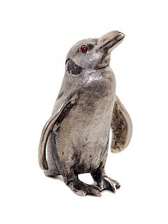 An Italian Silver Model of a Penguin, Buccellati, 20th Century, with hardstone inset eyes, one eye now lost.