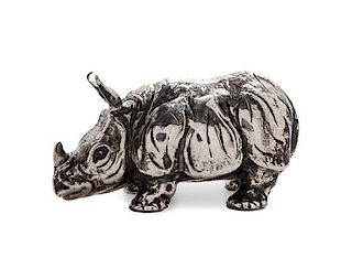 An Italian Silver Model of a Rhinoceros, Buccellati, 20th Century, depicted standing.
