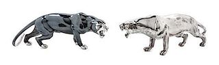 * A Pair of Italian Silver Table Ornaments, 20th Century, each in the form of a striding panther.