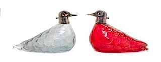 A Pair of Elizabeth II Silver Mounted Glass Claret Jugs, Asprey & Co., London, 1959-1960, each bottle in the form of a duck, the