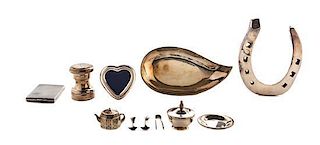A Collection of Silver Articles, Various Makers, including an Italian horse shoe, a Mexican dish, an American tea ball and other