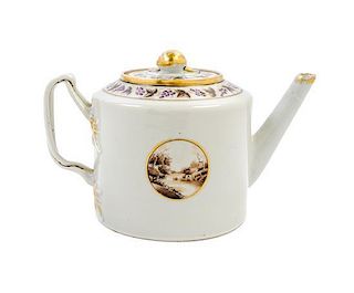 * A Chinese Export Porcelain Teapot Height 5 1/2 inches.