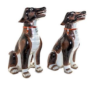 * A Pair of Chinese Export Porcelain Models of Dogs Height 23 inches.
