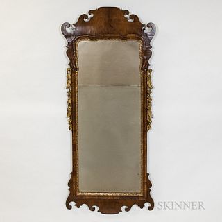 Queen Anne-style Mahogany Veneer and Giltwood Scrolled Mirror