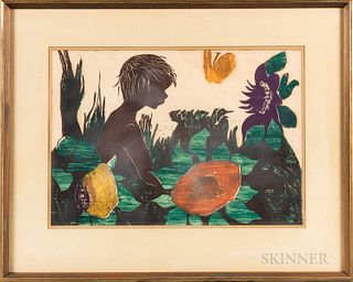 Framed Rosalind Smith (American, 20th/21st Century) Woodcut The Day Before April