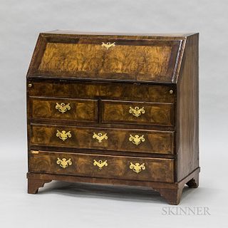 George III-style Walnut and Burl Veneer Slant-lid Desk