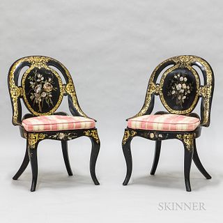Pair of Victorian Papier-mache Caned Slipper Chairs