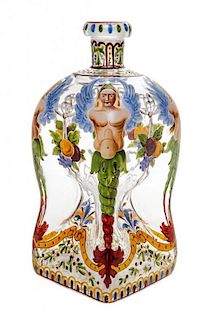 A J.&L. Lobmeyer Enameled Glass Decanter Height 8 1/4 inches.